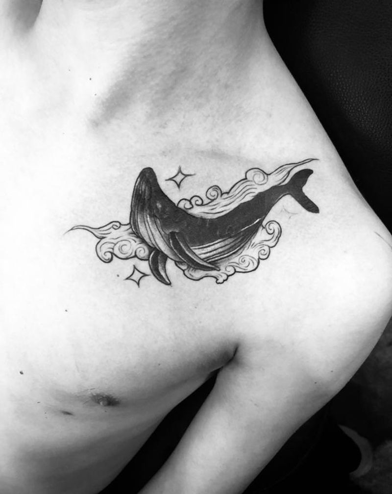 鲸鱼纹身图片_胸部图腾纹身图案