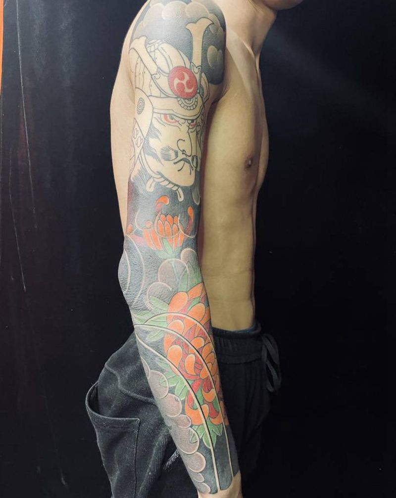 日式花臂纹身图片_手臂老传统纹身图案