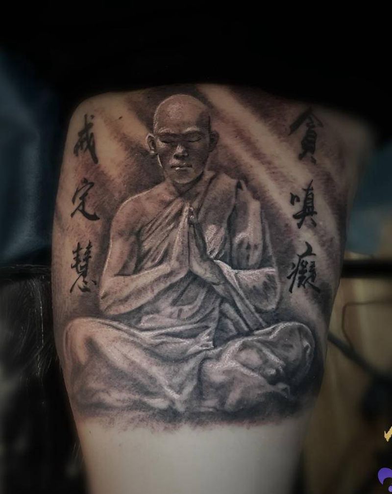 戒定慧 、贪嗔痴纹身图片_手臂欧美写实新传统纹身图案