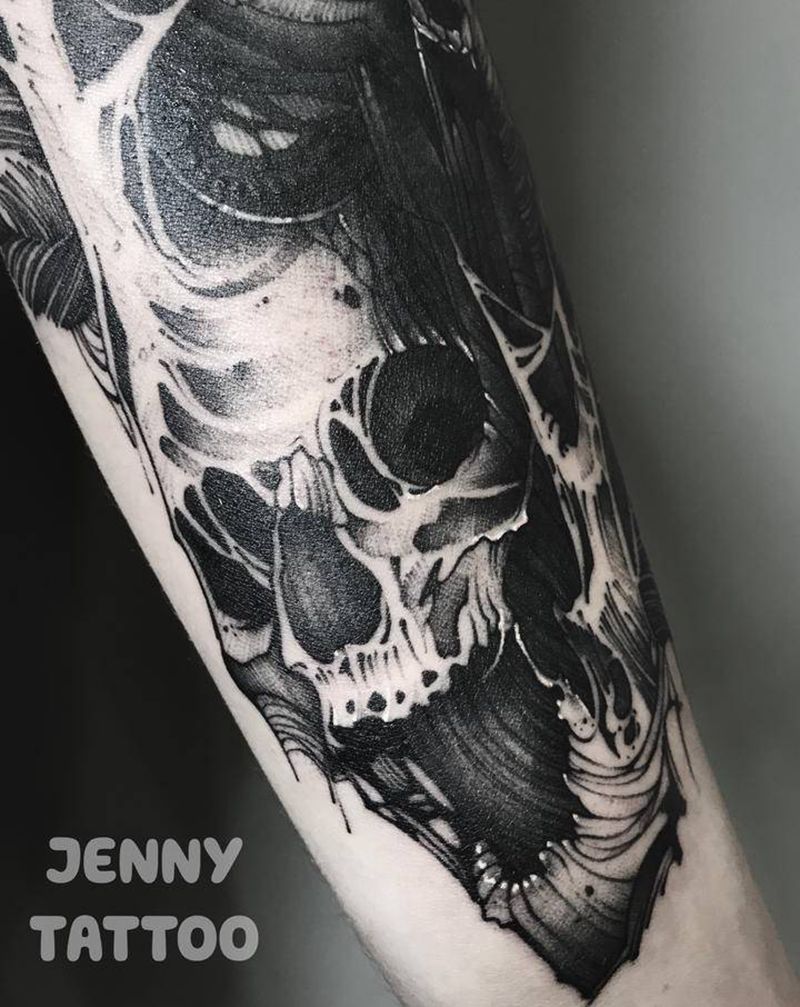 遮盖双头蛇纹身图片_手臂暗黑骷髅动物纹身图案