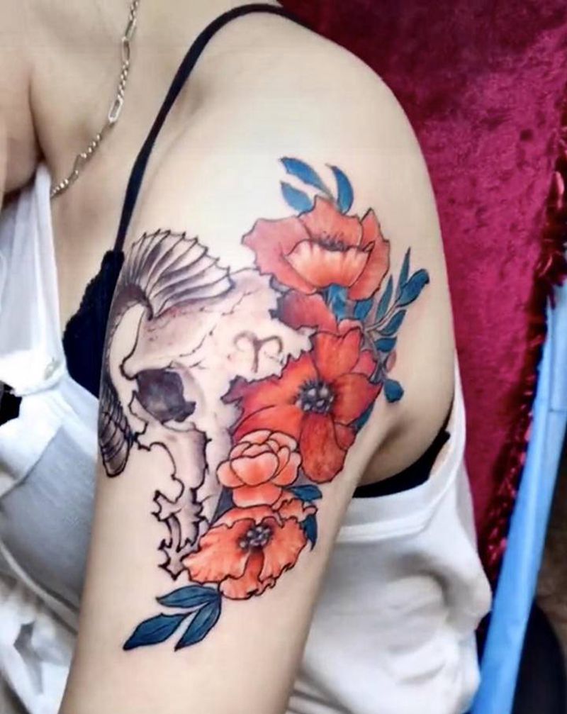 羊头纹身图片_手臂纹身图案