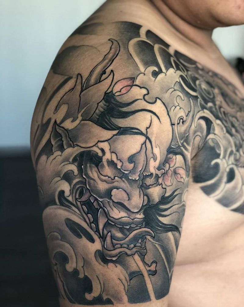 半甲纹身图片_肩部手臂新传统老传统纹身图案