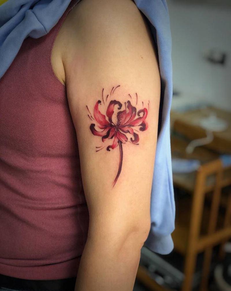 彼岸花纹身图片_肩部手臂新传统纹身图案