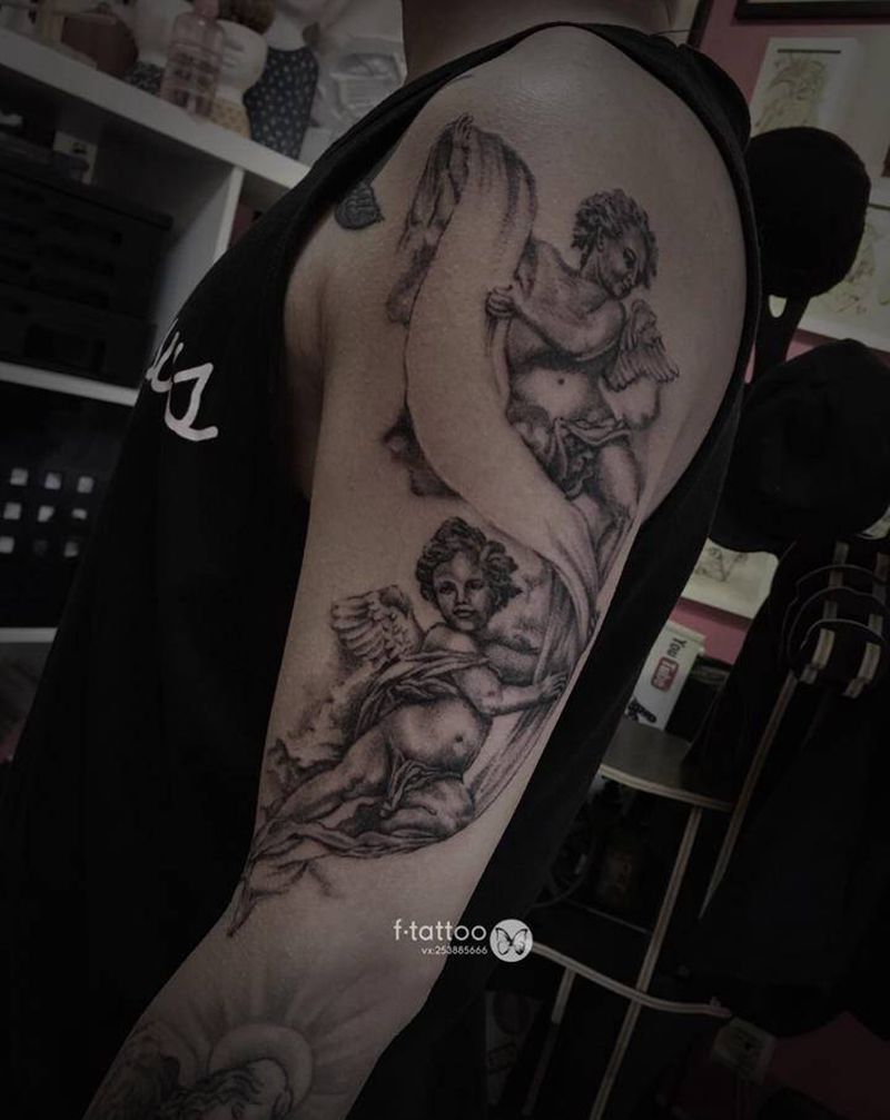 天使.纹身图片_手臂欧美写实天使纹身图案