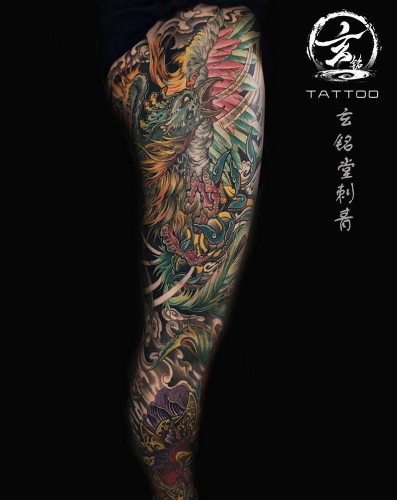 花腿纹身图片_腿部臀部新传统老传统纹身图案