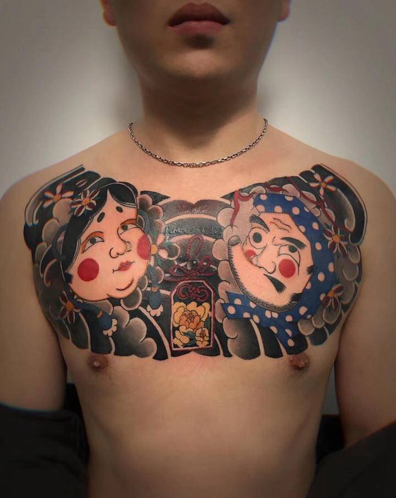 花胸纹身图片_胸部新传统老传统纹身图案