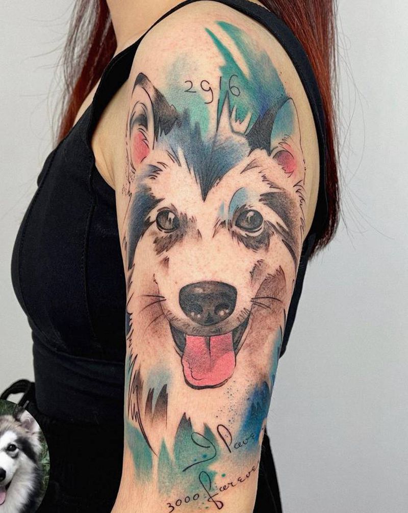 水彩狗狗纹身图片_水彩水墨狗狗纹身图案