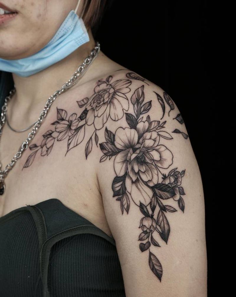 素花纹身图片_手臂肩部纹身图案