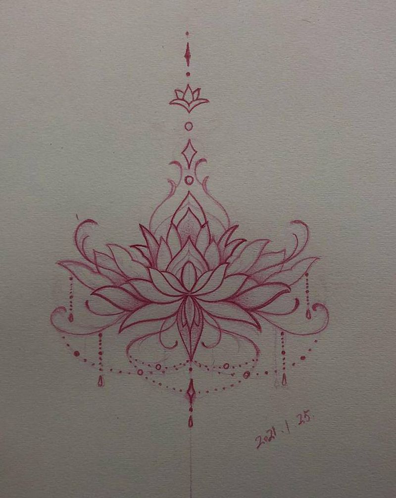 繁花纹身图片_腰部腹部点刺几何几何花纹身图案