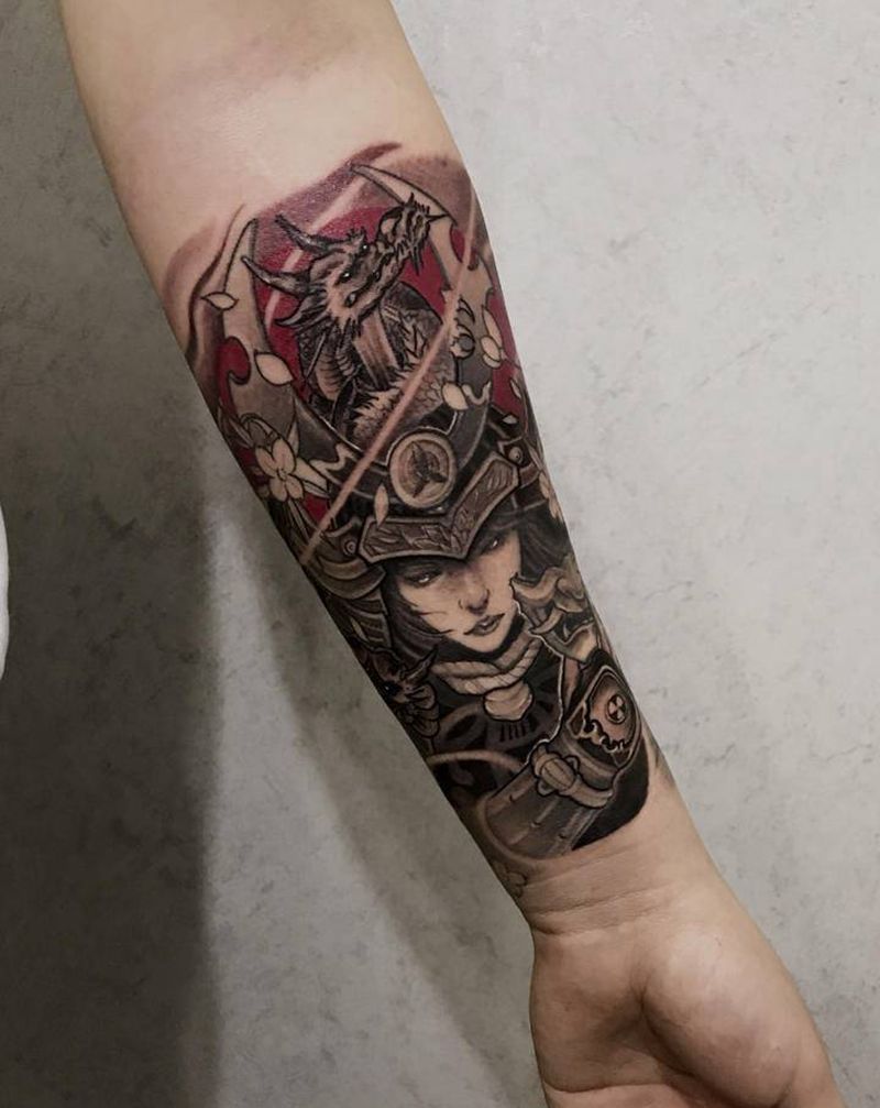 女武士纹身图片_手臂腿部新传统女武士新传统纹身图案
