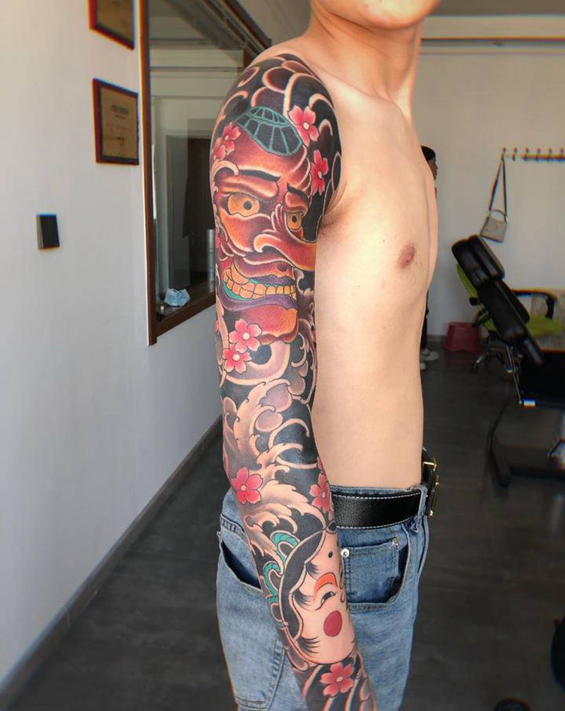 日式花臂纹身图片_手臂纹身图案