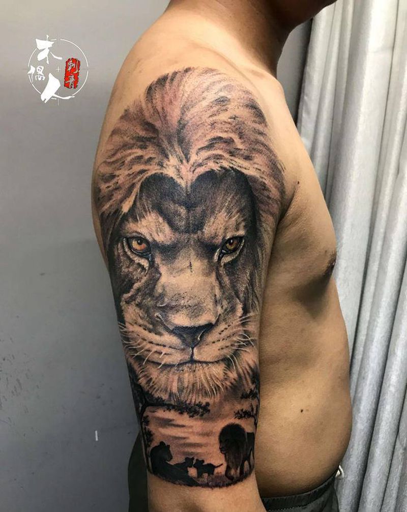 狮子纹身图片_肩部纹身图案