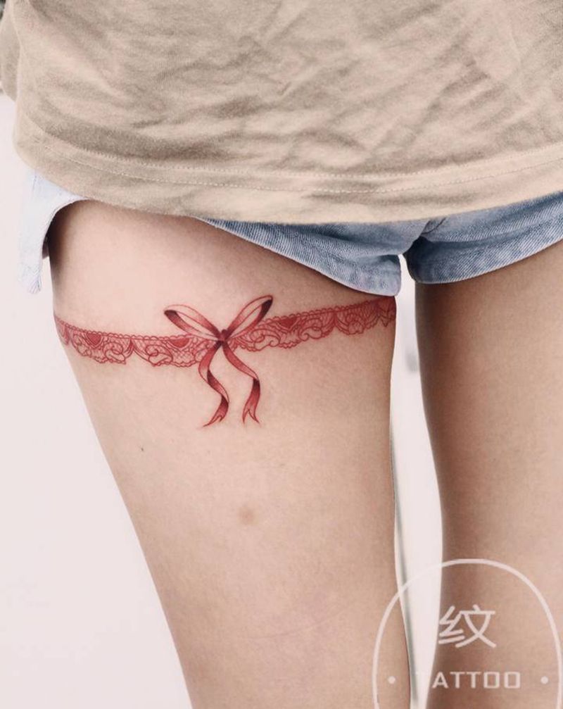 蕾丝纹身纹身图片_腿部纹身图案