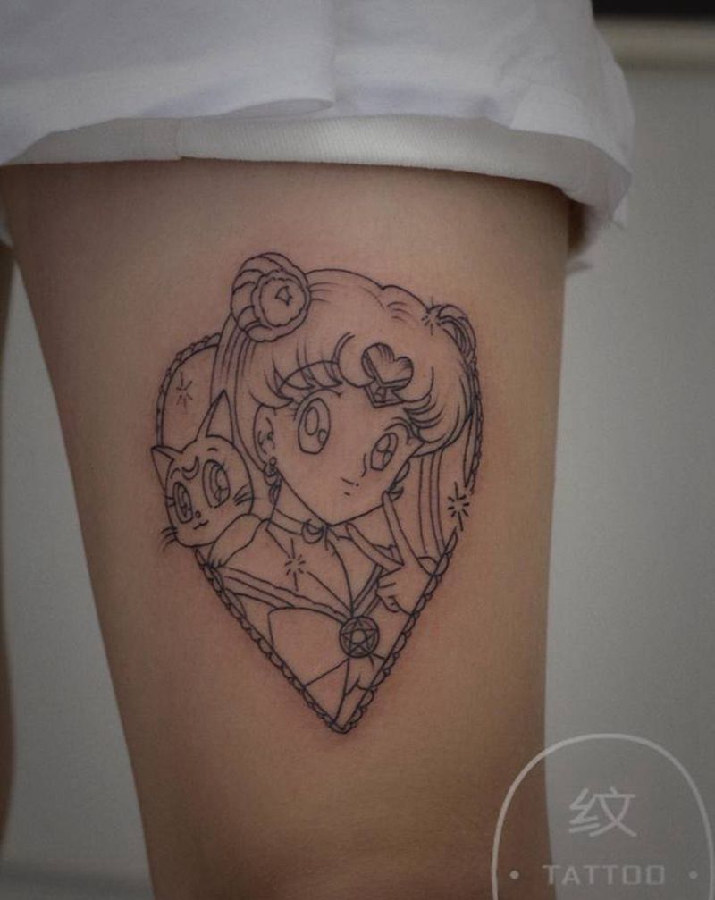 美少女纹身图片_腿部纹身图案