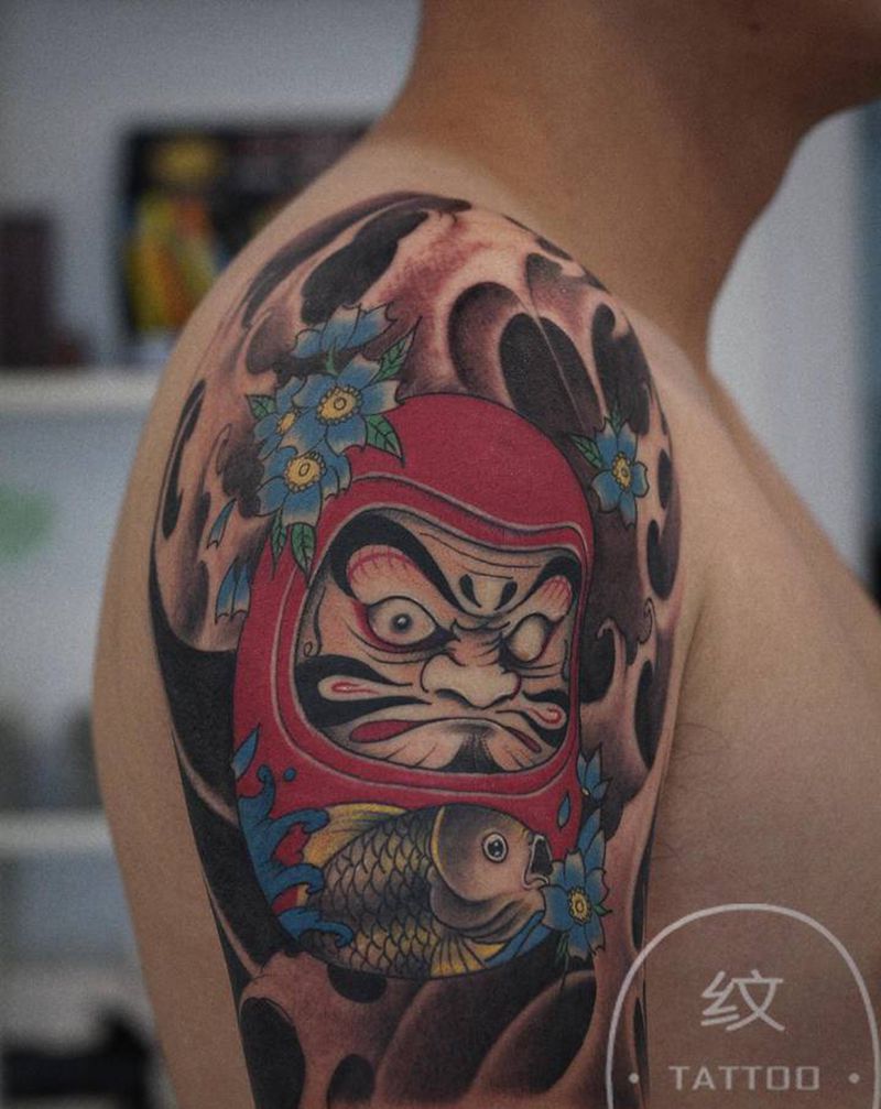 达摩蛋纹身图片_手臂新传统纹身图案