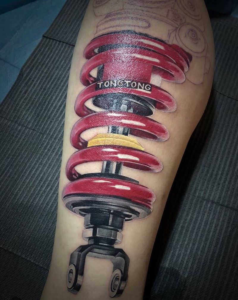 未完待续的机械腿纹身图片_腿部欧美写实机械纹身图案