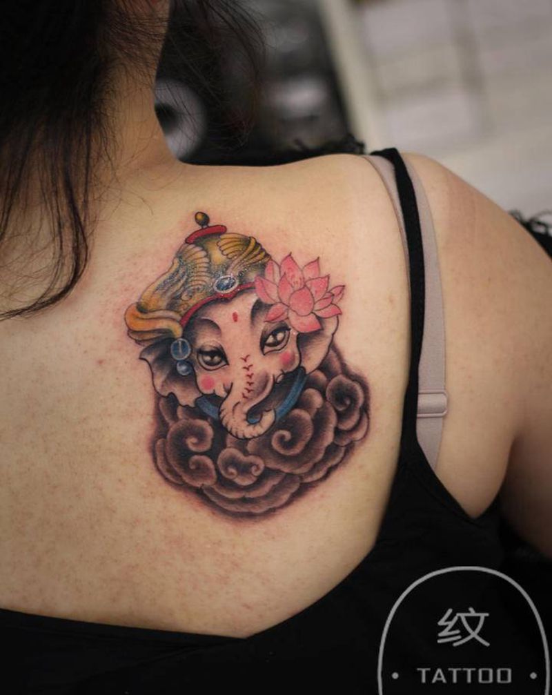 象神纹身图片_肩部纹身图案