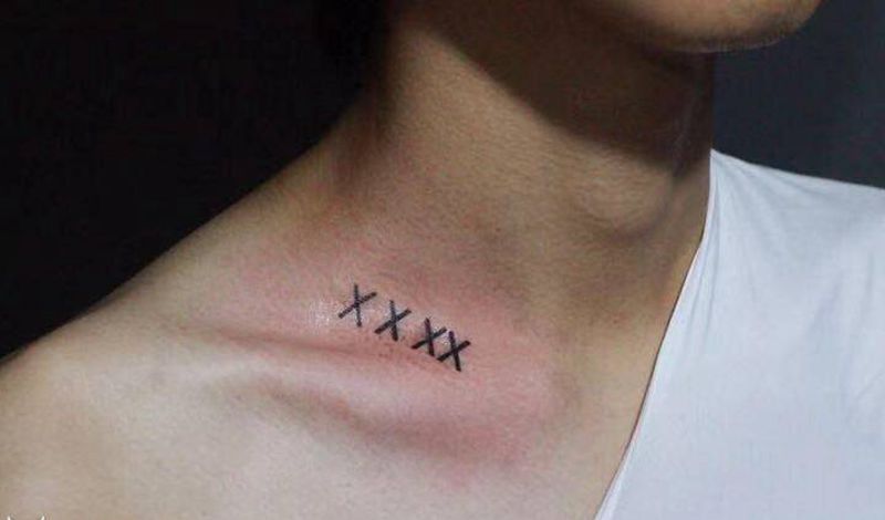 xxxx纹身图片_颈部花体字纹身图案