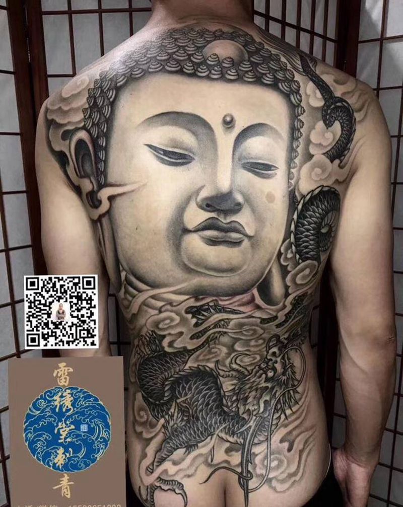 佛纹身纹身图片_背部新传统佛佛纹身图案