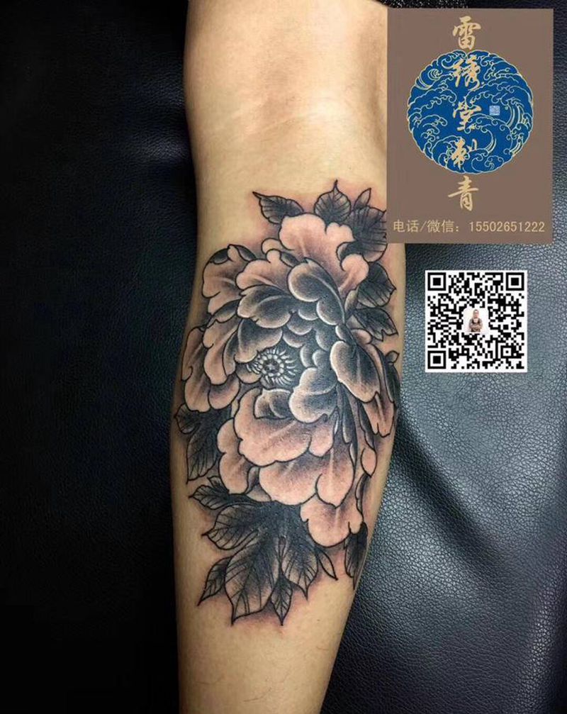 牡丹纹身纹身图片_腿部新传统牡丹牡丹纹身图案