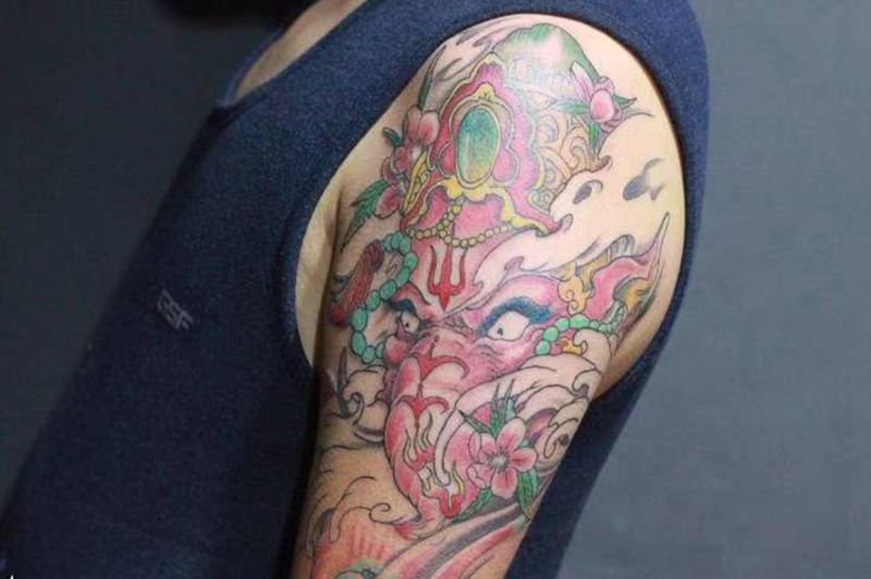 象神纹身图片_手臂新传统纹身图案