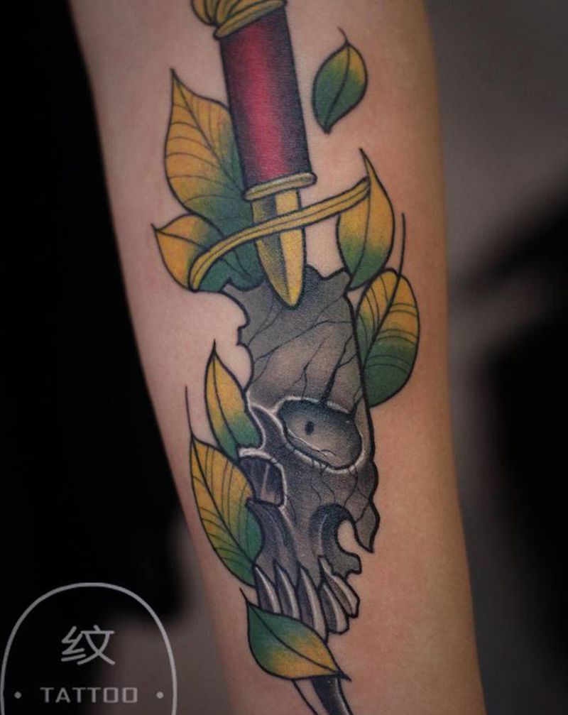 骷髅纹身图片_手臂纹身图案