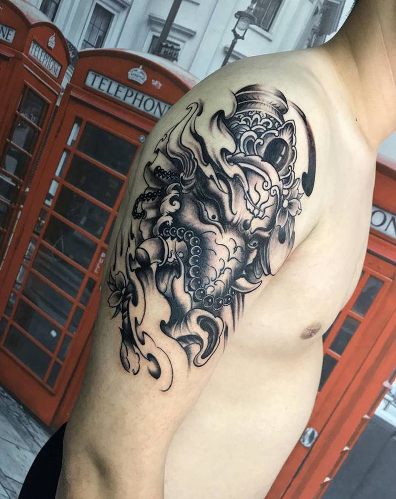 象神纹身图片_手臂老传统纹身图案