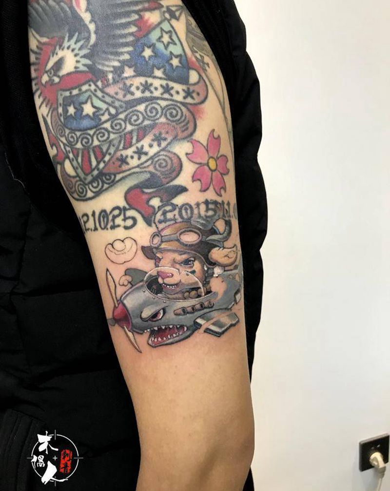 小绵羊纹身图片_手臂New School纹身图案