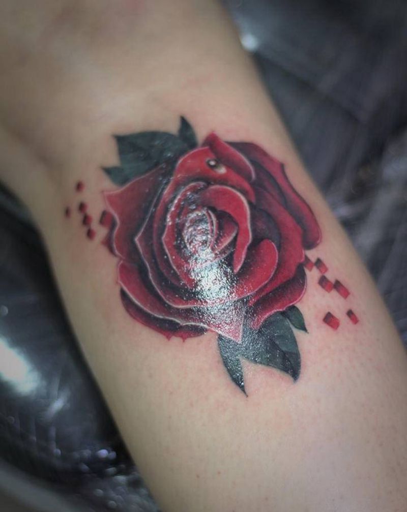 玫瑰纹身图片_腿部纹身图案