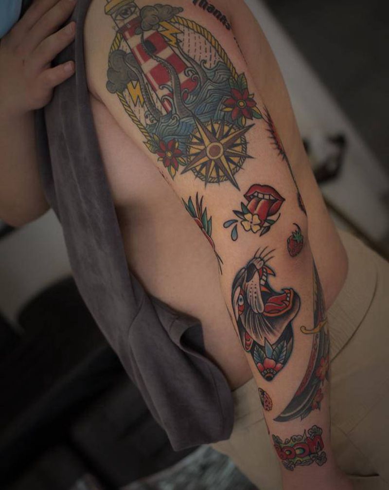 花臂纹身图片_手臂Old School纹身图案