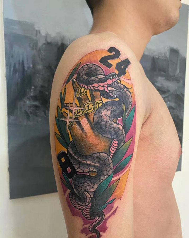 湖人王朝—科比纹身图片_肩部New SchoolNBA纹身图案