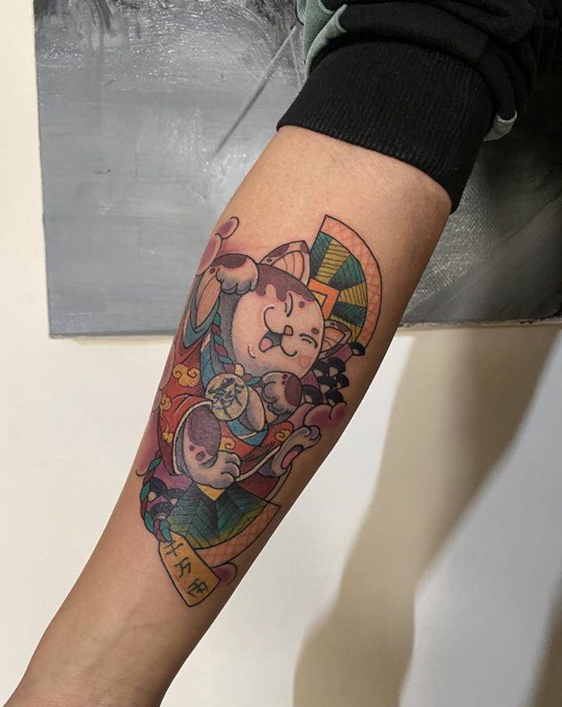 招财猫纹身图片_手臂New School纹身图案