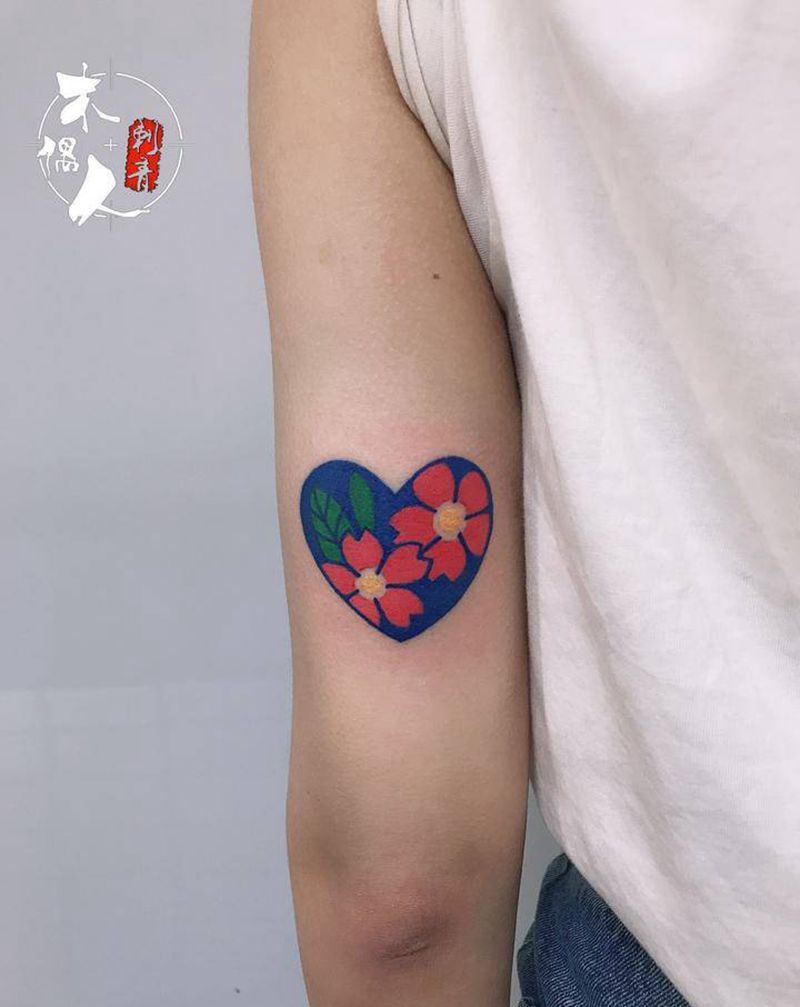 一对小心心纹身图片_手臂Old School纹身图案