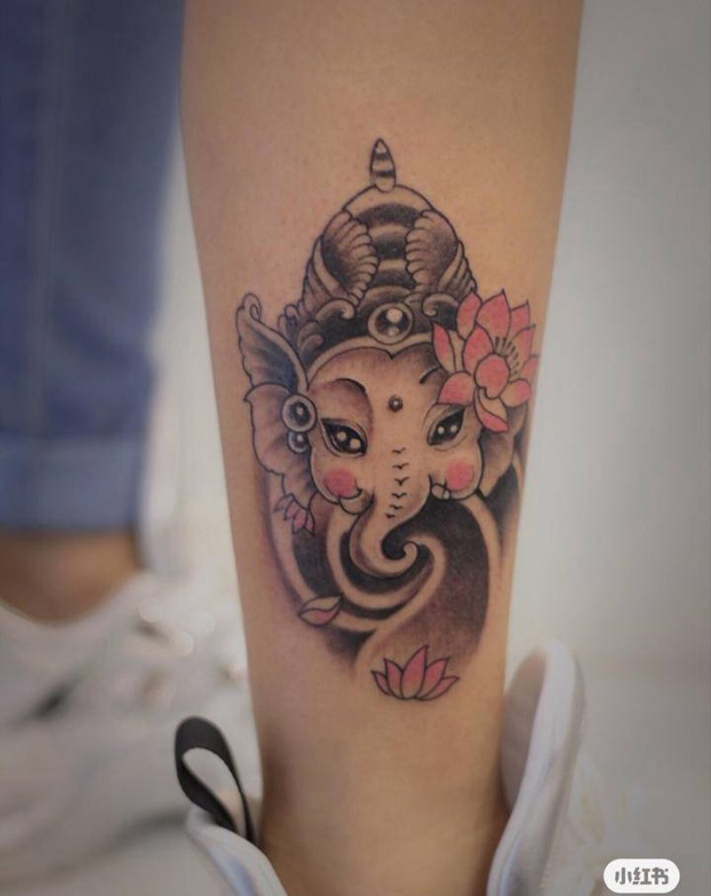 象神纹身图片_腿部纹身图案