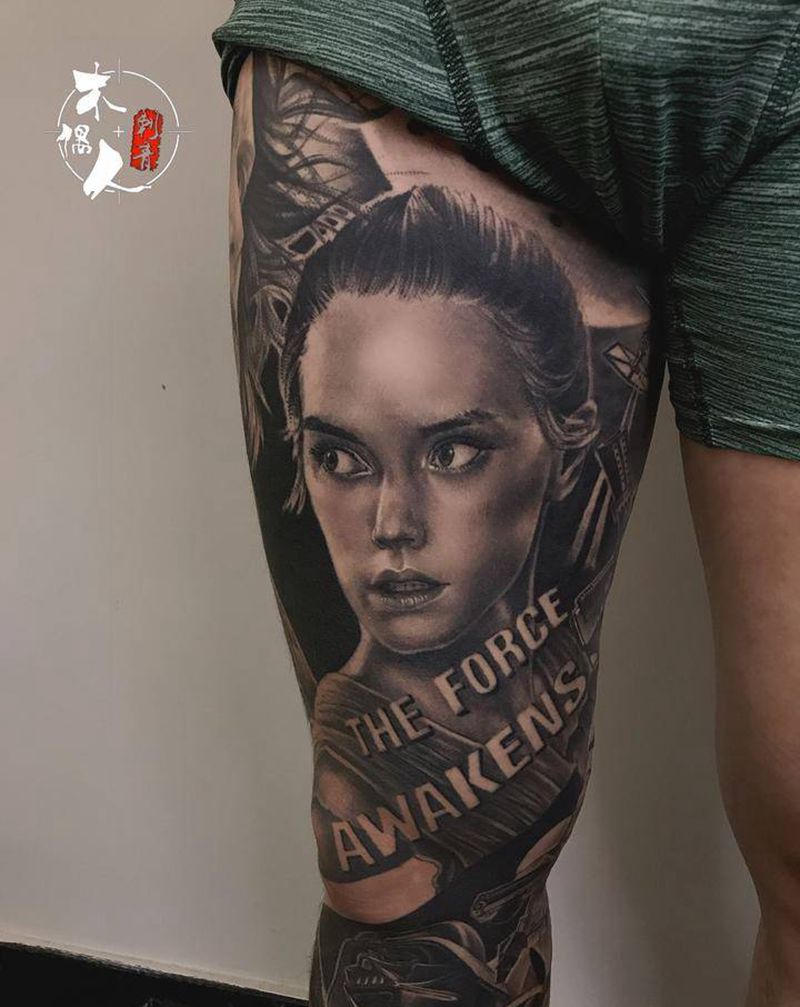 花腿局部纹身图片_腿部欧美写实纹身图案