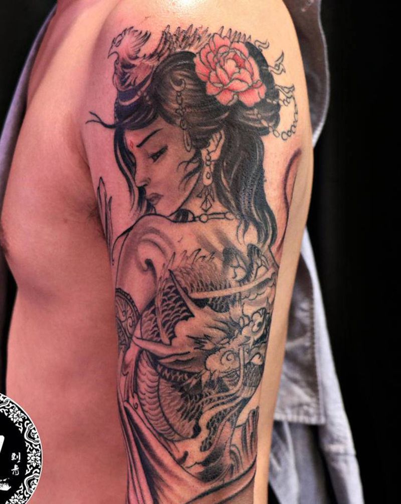 艺妓纹身图片_新传统艺妓纹身图案