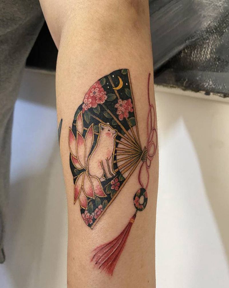 中国风九尾狐纹身图片_手臂几何水墨纹身图案