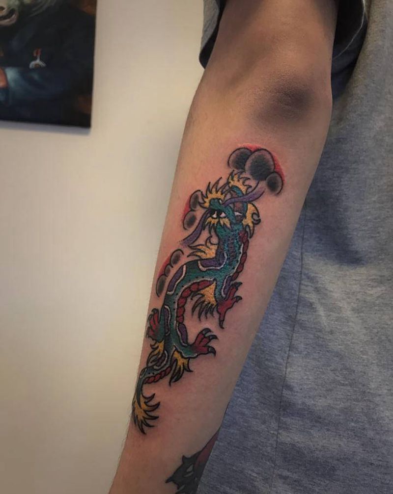 龙纹身图片_手臂Old School纹身图案