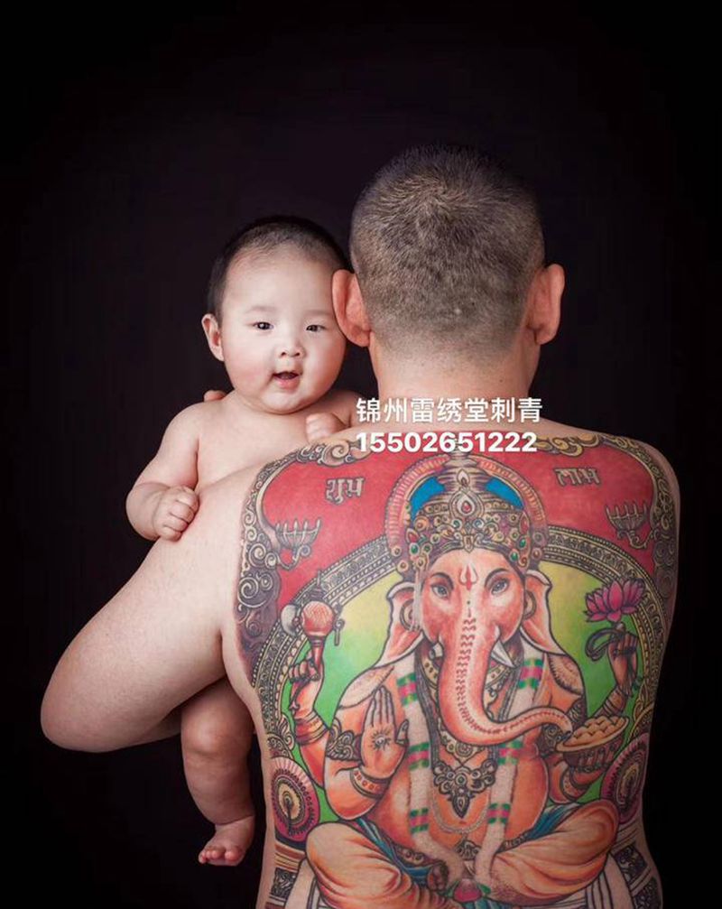 象神纹身纹身图片_背部新传统象神象神满背纹身图案