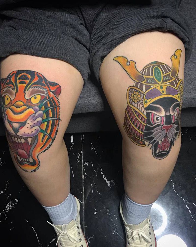 我的作品纹身图片_腿部Old School老传统纹身图案