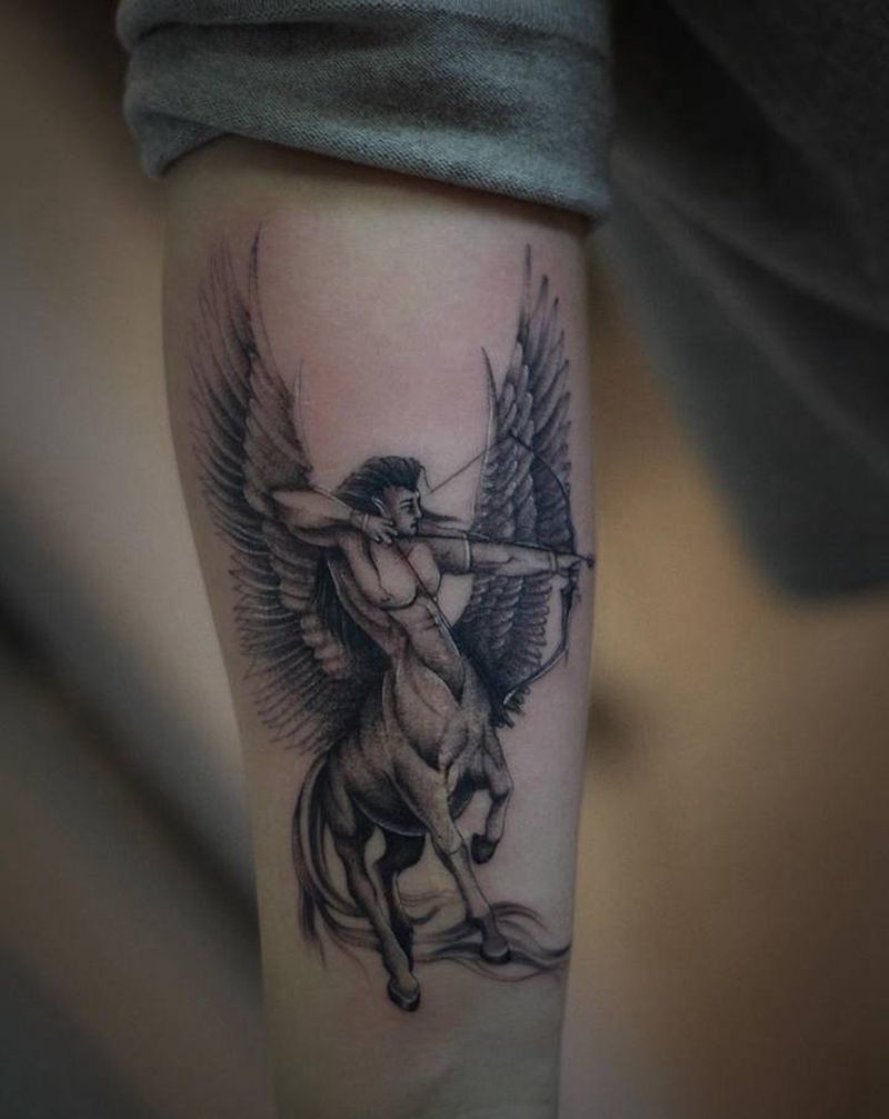 天马兽纹身图片_手臂点刺纹身图案