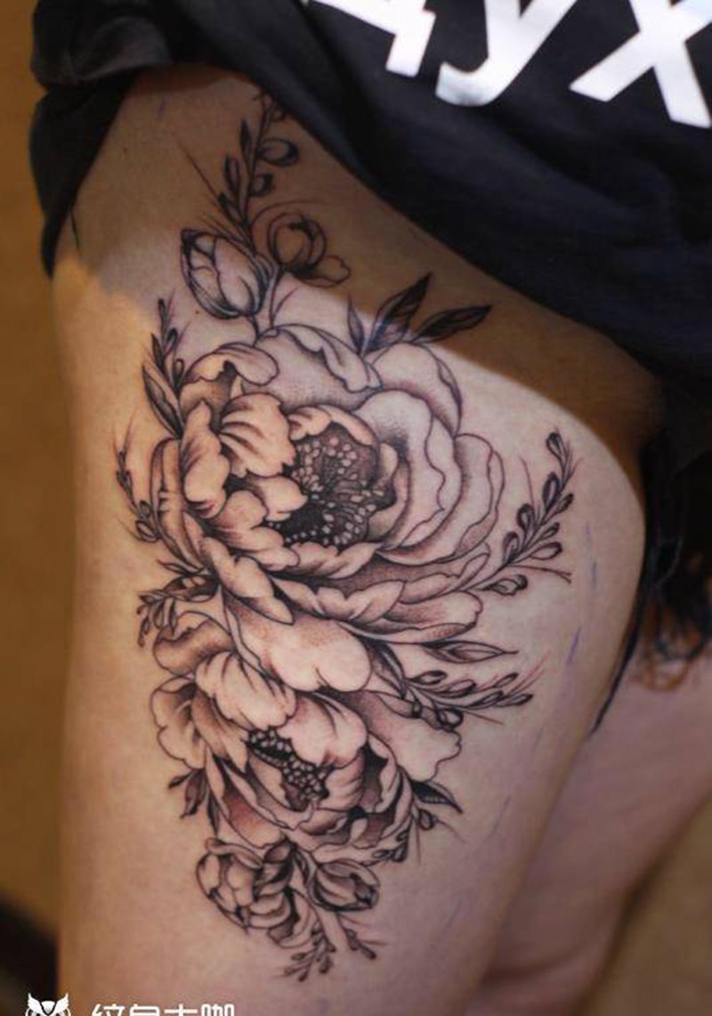 素 花纹身图片_腿部几何点刺小清新纹身图案