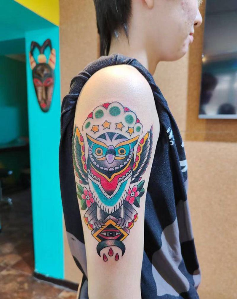 耐心与智慧的象征纹身图片_手臂Old School纹身图案