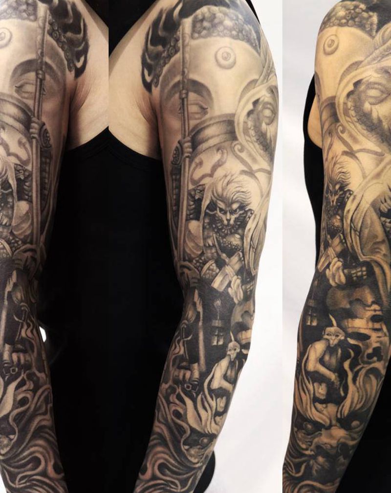 齐天大圣.纹身图片_手臂新传统齐天大圣纹身图案