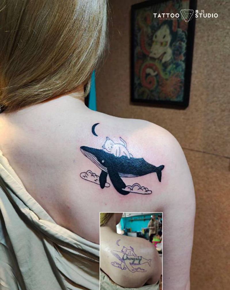 鲸鱼 覆盖纹身图片_肩部图腾纹身图案