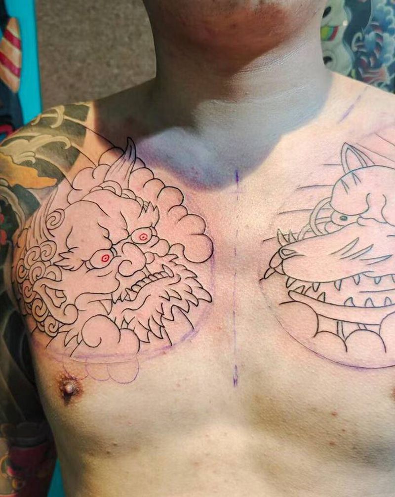 日式纹身图片_胸部老传统纹身图案