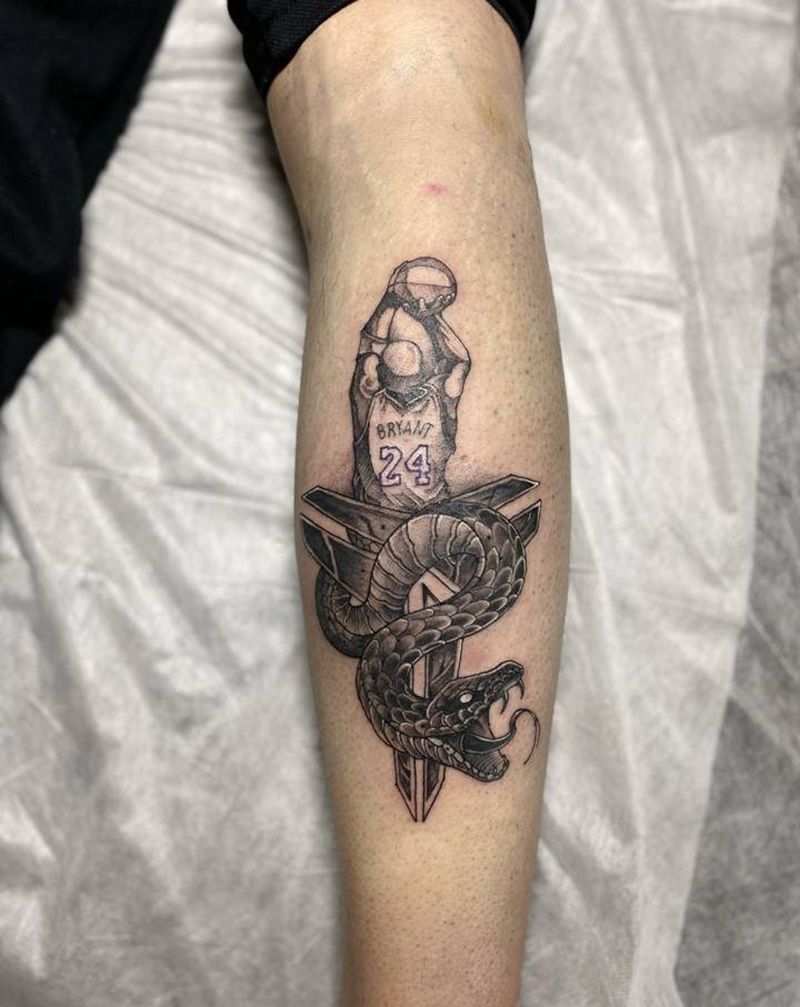 科比纹身图片_腿部点刺纹身图案