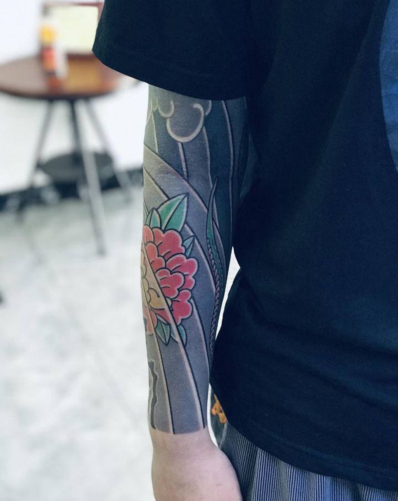 花臂恢复后 细节部分纹身图片_老传统纹身图案