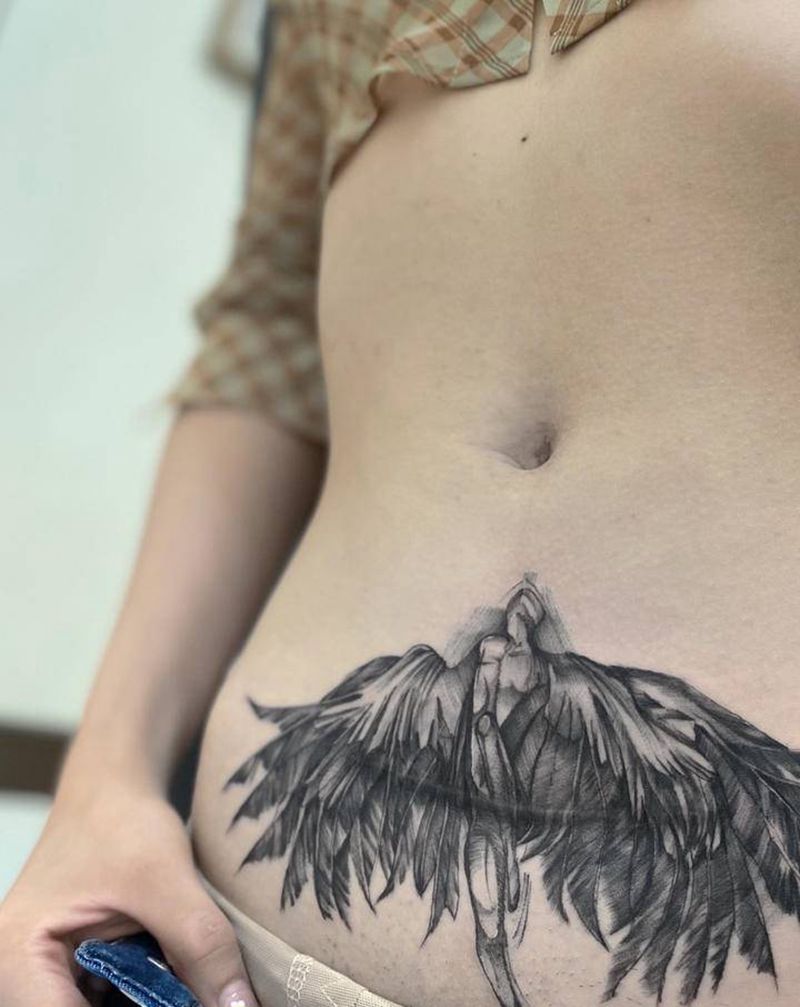 遮盖纹身图片_腹部点刺纹身图案