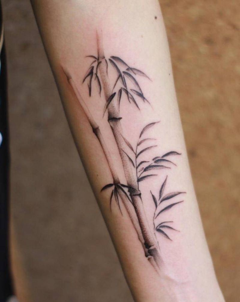 竹纹身图片_手臂水墨纹身图案